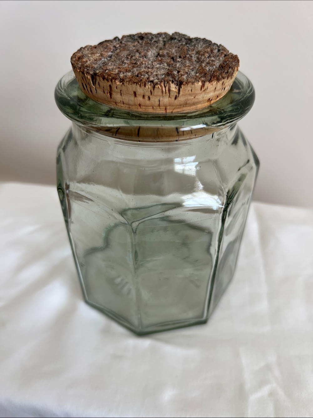 VTG Ben Rickert Octagonal Aqua Glass Apothecary Jar Cork Lid Made In Spain